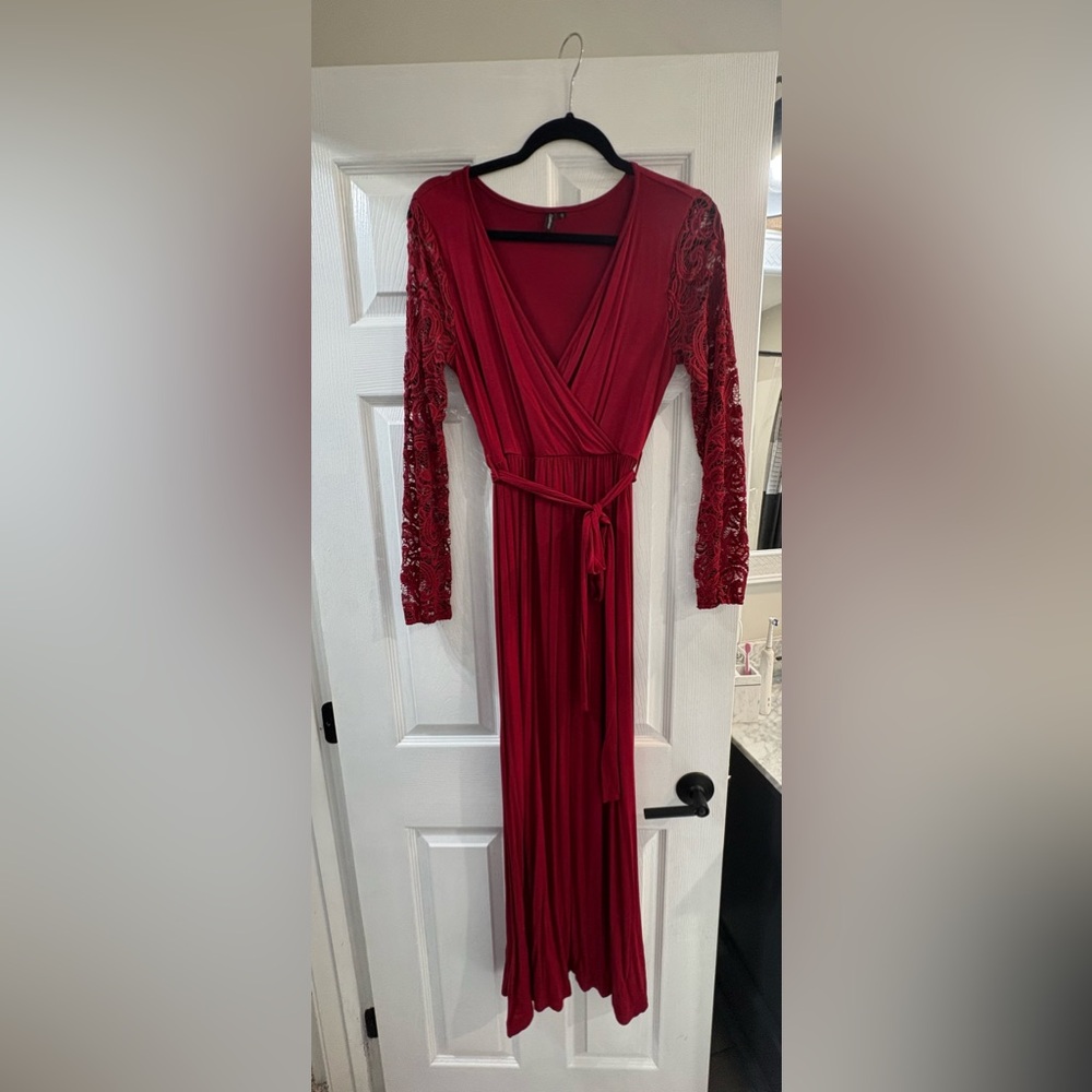 Burgundy Lace Sleeved Dress